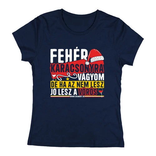 Vörös karácsony női póló  (Sötétkék)