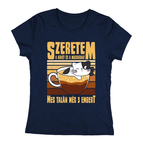 Szeretem a macskákat női póló (Sötétkék)