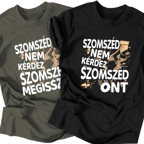 Szomszéd nem kérdez férfi póló szett (Grafit-Fekete)