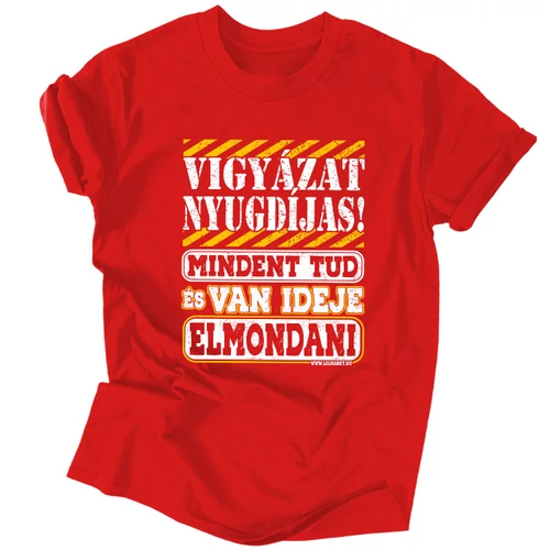 Vigyázat, nyugdíjas! férfi póló (Piros)