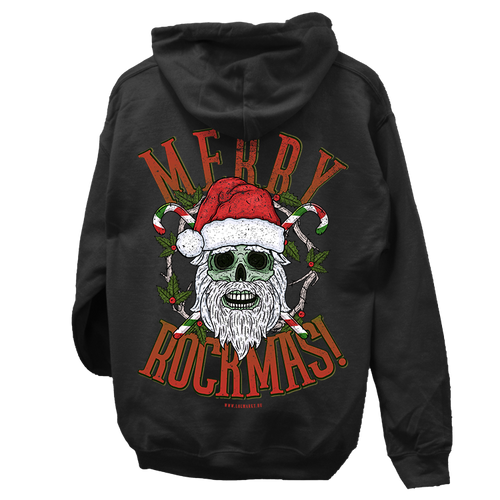 Merry Rockmas kapucnis pulóver (Fekete)