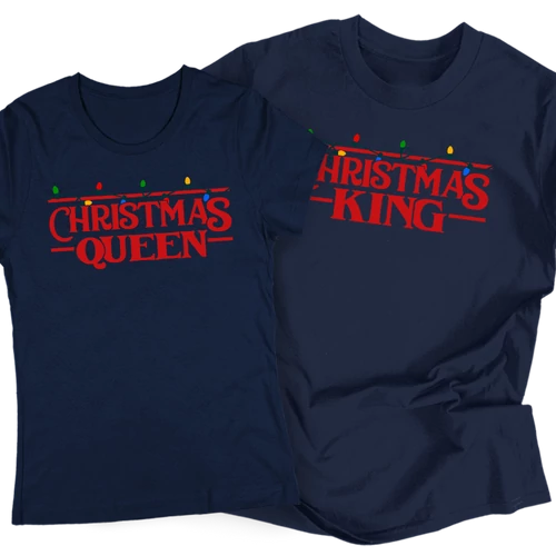 Christmas King/Queen karácsonyi páros póló szett (Sötétkék)