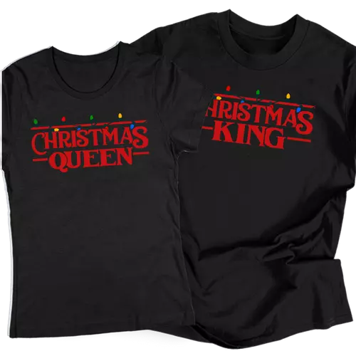 Christmas King/Queen karácsonyi páros póló szett (Fekete)