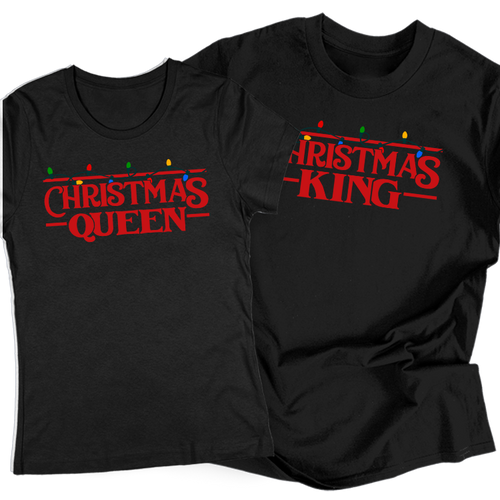 Christmas King/Queen karácsonyi páros póló szett (Fekete)