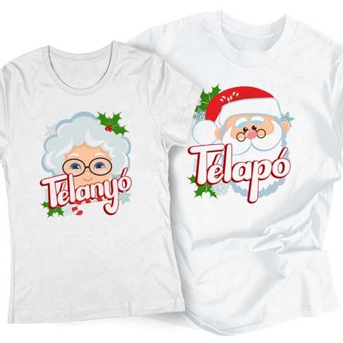 Télapó, Télanyó karácsonyi páros póló szett (Fehér)
