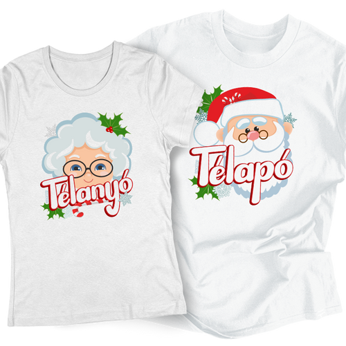 Télapó, Télanyó karácsonyi páros póló szett (Fehér)