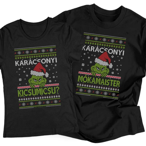Karácsonyi kicsumicsu? és Mókamaister (Grinch) páros póló (Fekete)