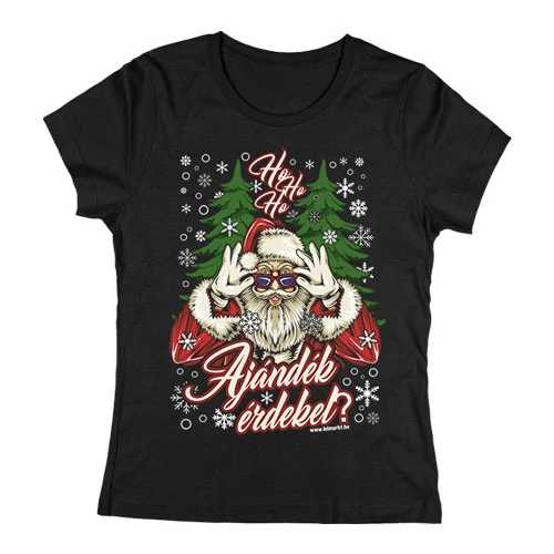 Ho Ho Ho Ajándék érdekel? női póló (Fekete)