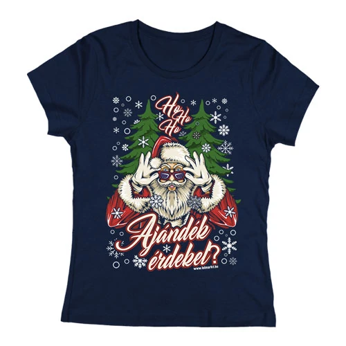 Ho Ho Ho Ajándék érdekel? női póló (Sötétkék)