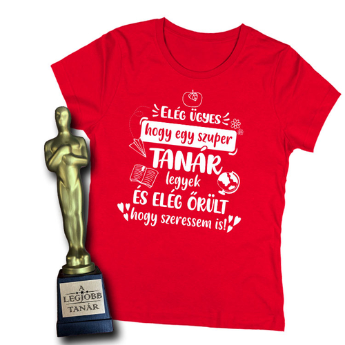 Szuper tanár női póló + A legjobb tanár Oscar szobor