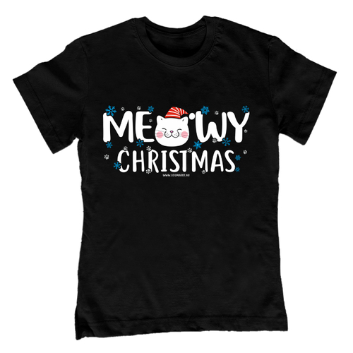 Meowy Christmas gyerek póló (Fekete)