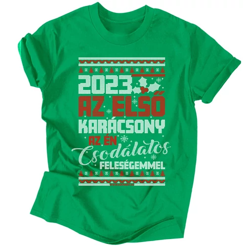 Az első karácsonyom a feleségemmel férfi póló (zöld)