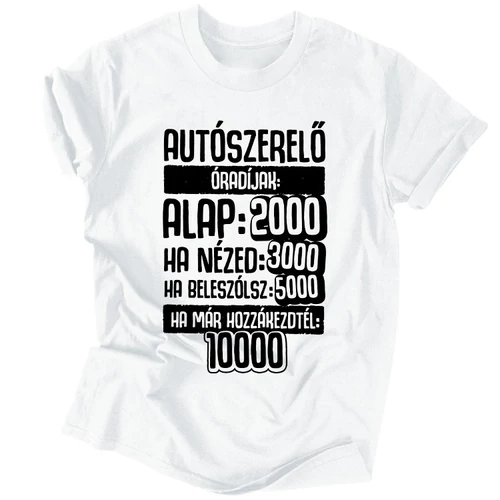 Autószerelő Óradíjak férfi póló (fehér)