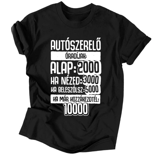 Autószerelő Óradíjak férfi póló (fekete)