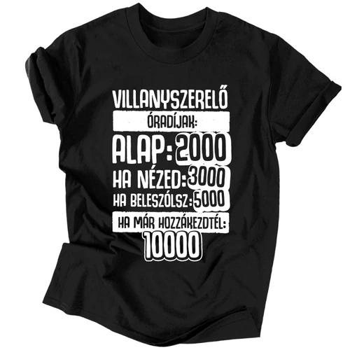 Villanyszerelő Óradíjak férfi póló (fekete)