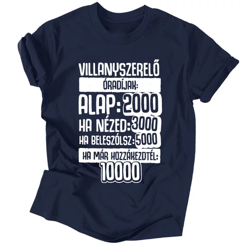 Villanyszerelő Óradíjak férfi póló (sötétkék)