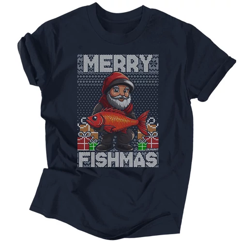 Merry fishmas férfi póló (Sötétkék)
