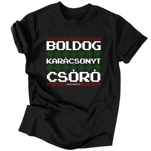 Boldog karácsonyt csóró férfi póló (Fekete)