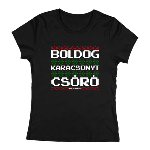 Boldog karácsonyt csóró női póló (Fekete)