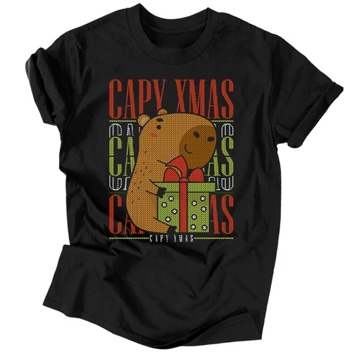 Capy xmas (ajándékozós) férfi póló (Fekete)