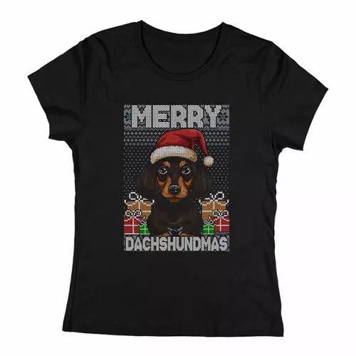 Merry dachshundmas női póló (Fekete)
