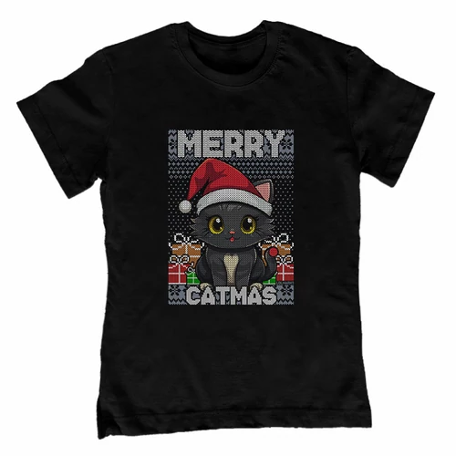 Merry catmas gyerek póló (Fekete)