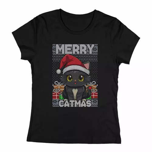 Merry catmas női póló (Fekete)