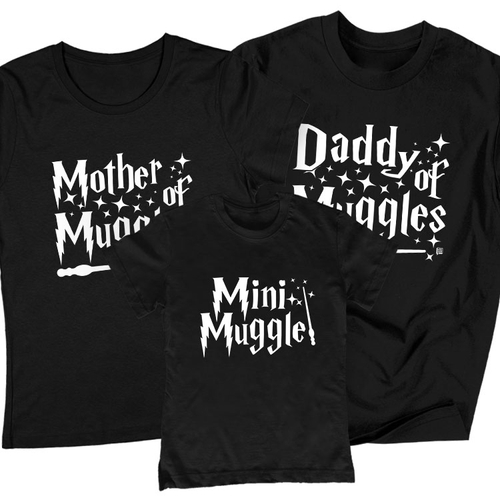 Muggle családi póló szett (1 gyerek) (Fekete)