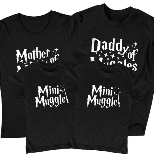 Muggle családi póló szett (2 gyerek) (Fekete)