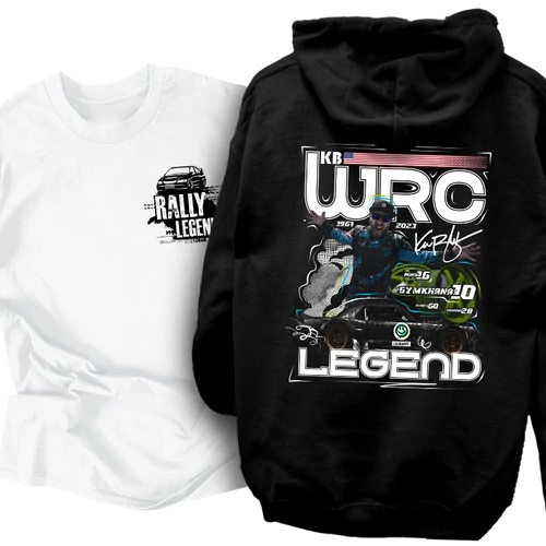 WRC LEGEND kapucnis pulcsi és Rally Legend póló szett (Fehér-Fekete)