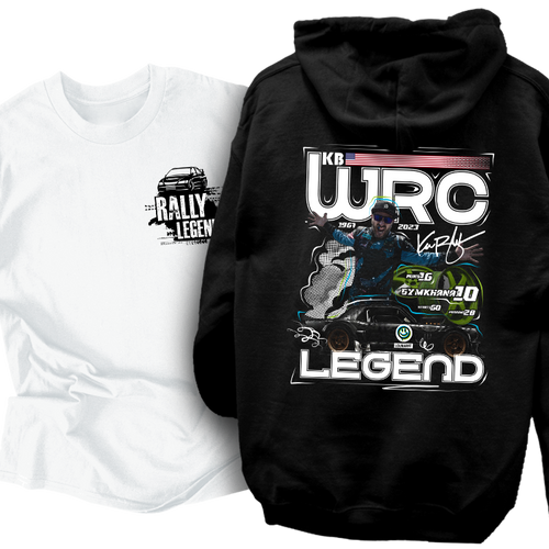 WRC LEGEND kapucnis pulcsi és Rally Legend póló szett (Fehér-Fekete)
