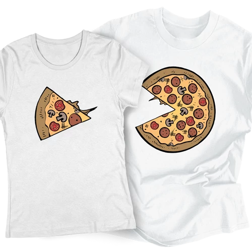 Pizza Love (színes verzió) páros póló szett (Fehér)