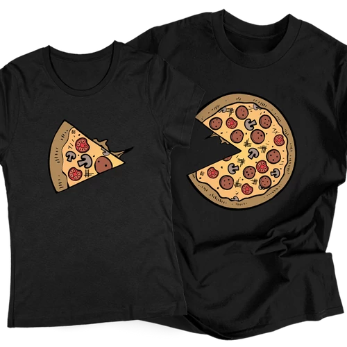 Pizza Love (színes verzió) páros póló szett (Fekete)