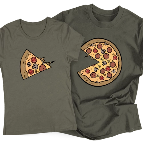 Pizza Love (színes verzió) páros póló szett (Sötétszürke)