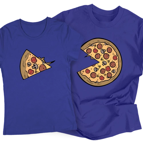 Pizza Love (színes verzió) páros póló szett (Királykék)