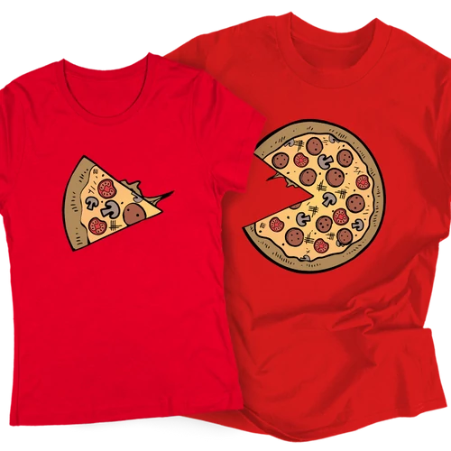 Pizza Love (színes verzió) páros póló szett (Piros)
