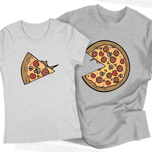 Pizza Love (színes verzió) páros póló szett (Szürke)