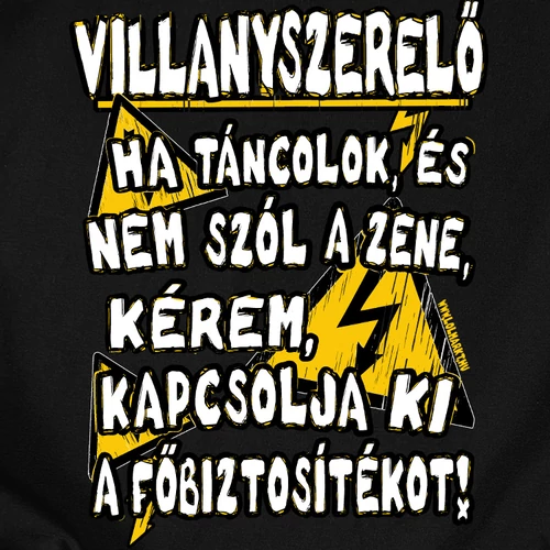 Villanyszerelő kapucnis pulóver (hátán nyomott) (B_Fekete)