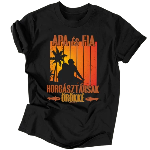 Apa és fia horgásztársak férfi póló (Fekete)