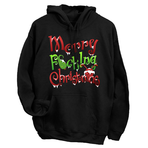 Merry F0cking Christmas kapucnis pulóver (Fekete)