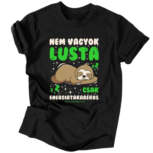 Nem vagyok lusta csak energiatakarékos férfi póló (Fekete)