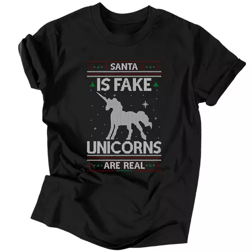 Santa is fake, unicorns are real férfi póló (Fekete)