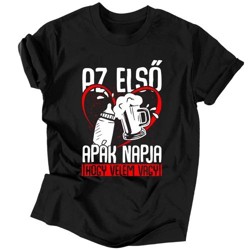 Első apák napja férfi póló (Fekete)
