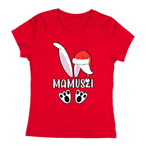 Karácsonyi mama nyuszi női póló (Piros)