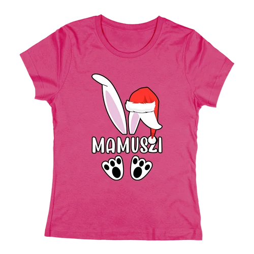 Karácsonyi mama nyuszi női póló (Rózsaszín)