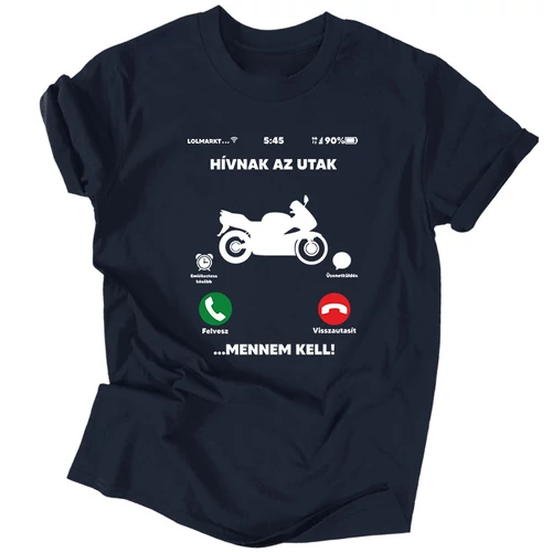 Hívnak az utak férfi póló (Sötétkék)