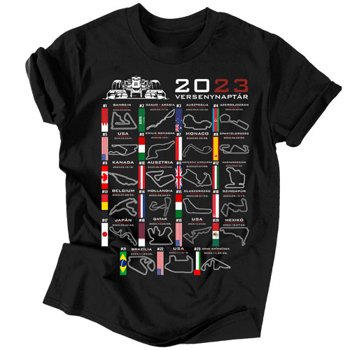 Forma 1 versenynaptár 2023 férfi póló (Fekete)