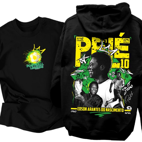 Pelé tribute tribute kapucnis pulcsi és póló szett (Fekete)
