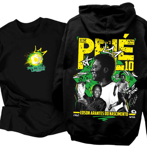 Pelé tribute tribute kapucnis pulcsi és póló szett (Fekete)