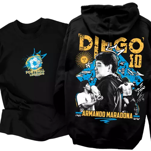 Diego Maradona tribute kapucnis pulcsi és póló szett (Fekete)